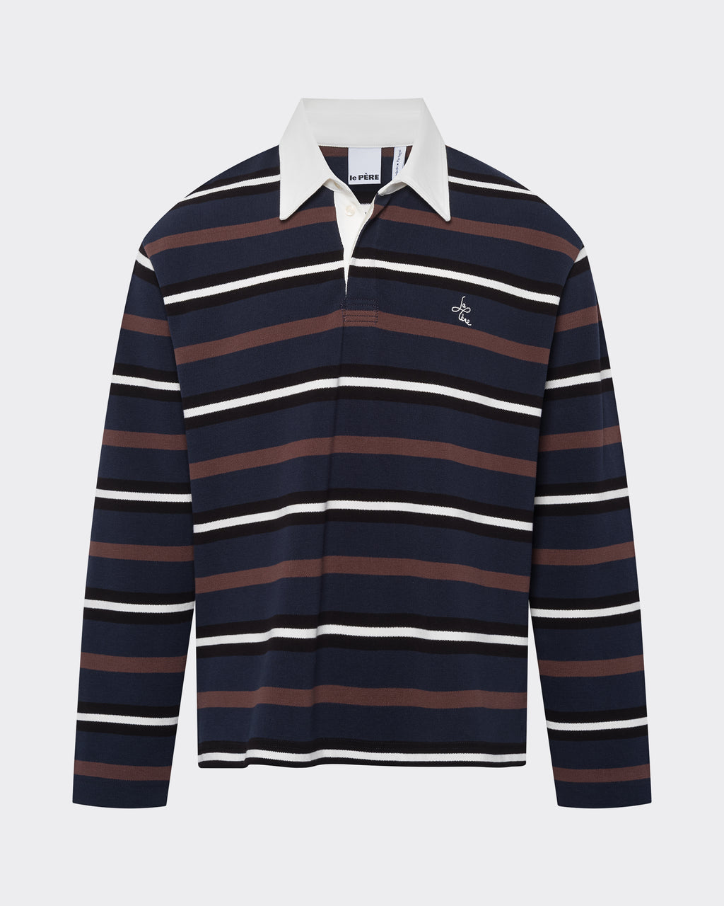 Brown Multi Stripe Long-Sleeve Rugby Polo
