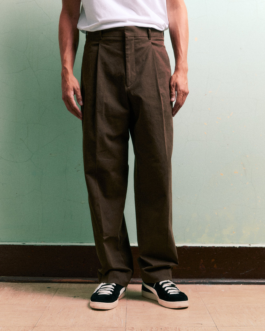 Brushed Cotton Pleated Trouser