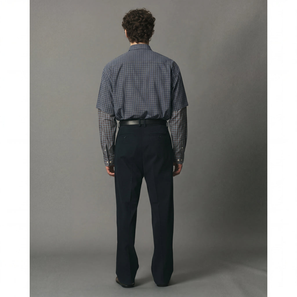 Blue Check Detached Sleeve Button Down
