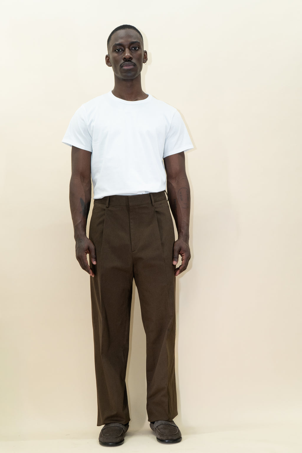 Brushed Cotton Pleated Trouser
