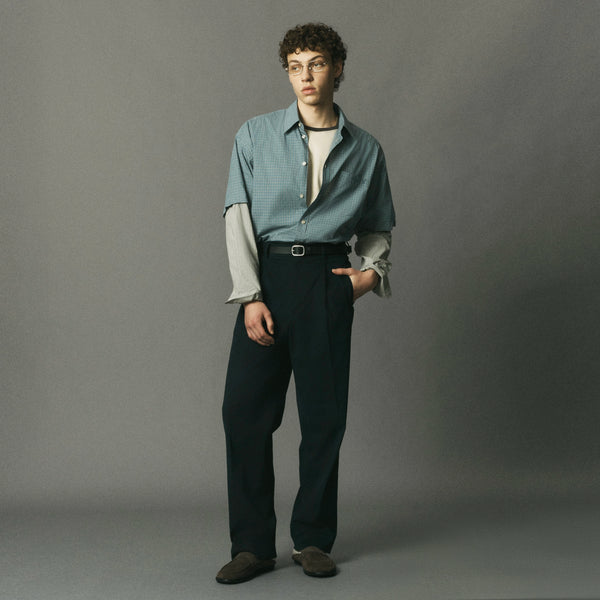 green dress shirt blue pants le PÈRE Sage Detached Sleeve Button Down - Blue Sage Morgan and Co. by mother of the bride dress Relaxed button Size:21E