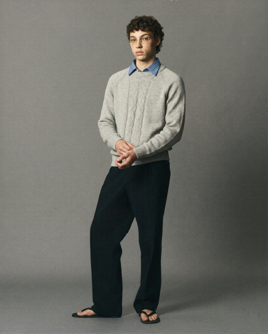 Melange Cotton Cableknit Sweater