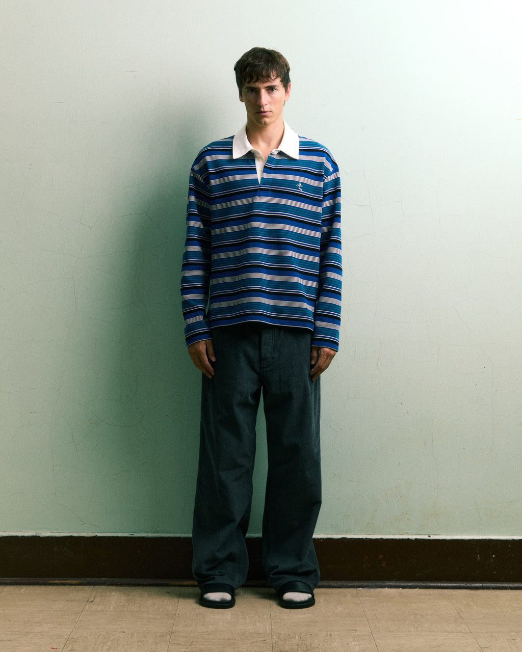 Blue Multi Stripe Long-Sleeve Rugby Polo