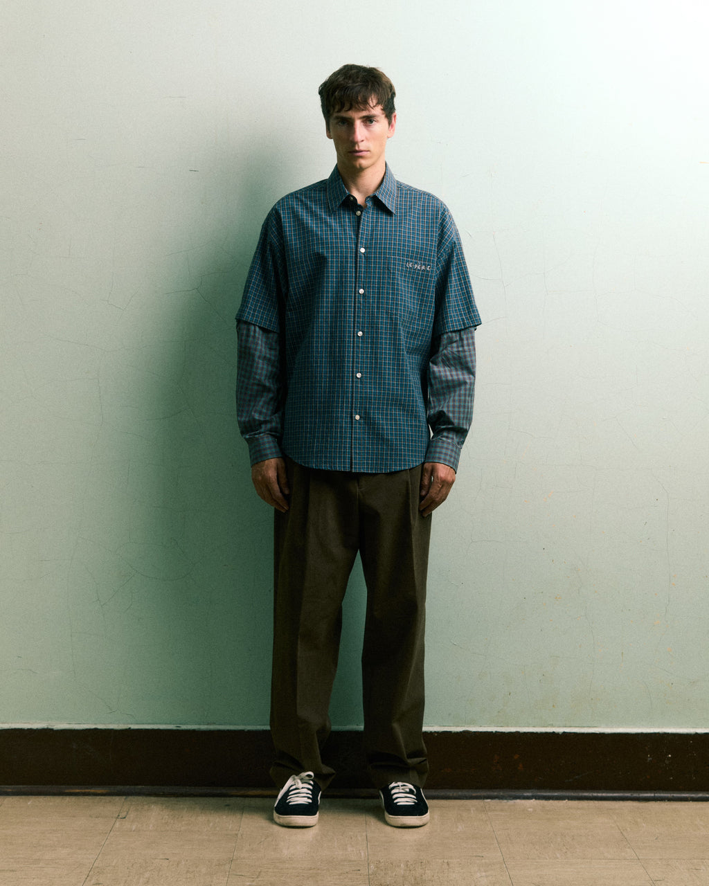 Blue Check Detached Sleeve Button Down