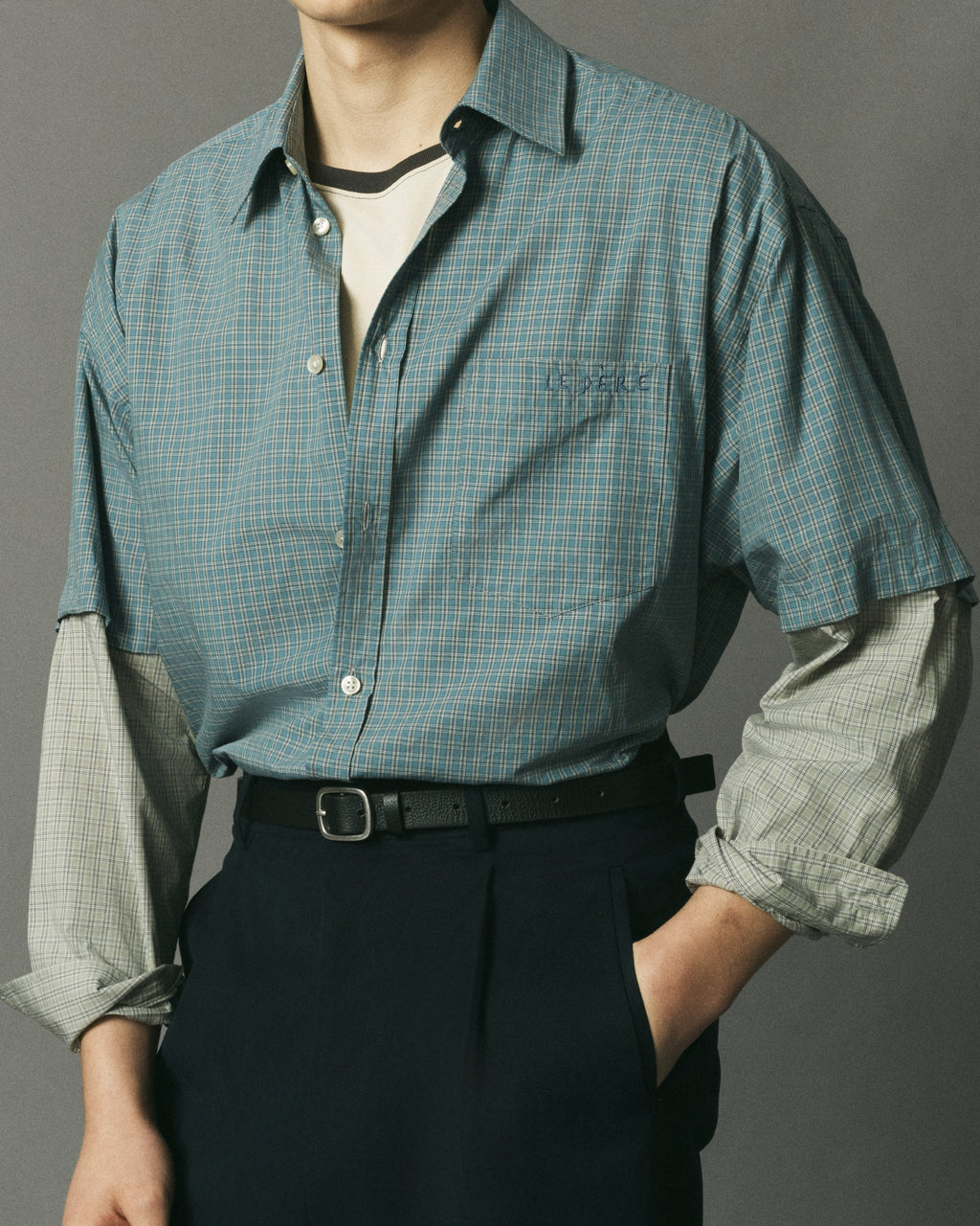 Blue Sage Detached Sleeve Button Down