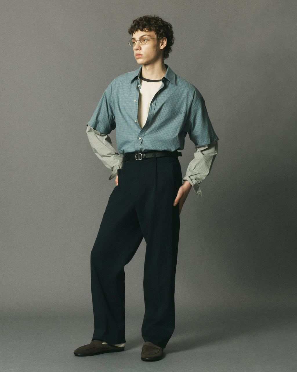 Navy Brushed Cotton Pleated Trouser