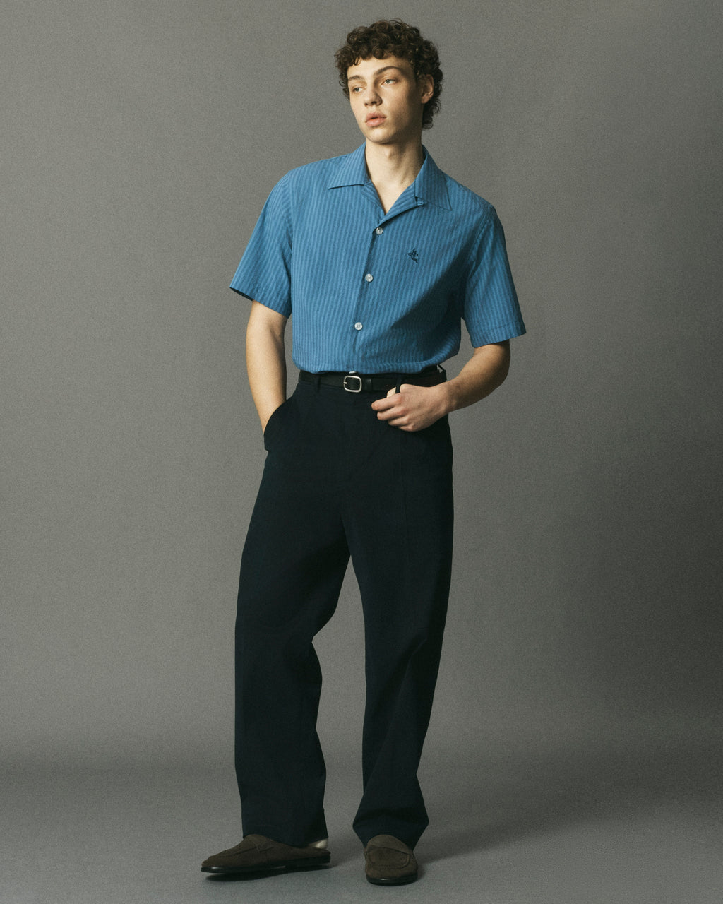 Navy Stripe Camp Shirt