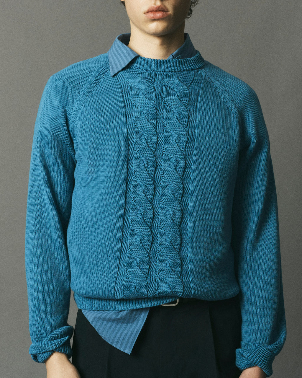 Blue Cotton Cableknit Sweater