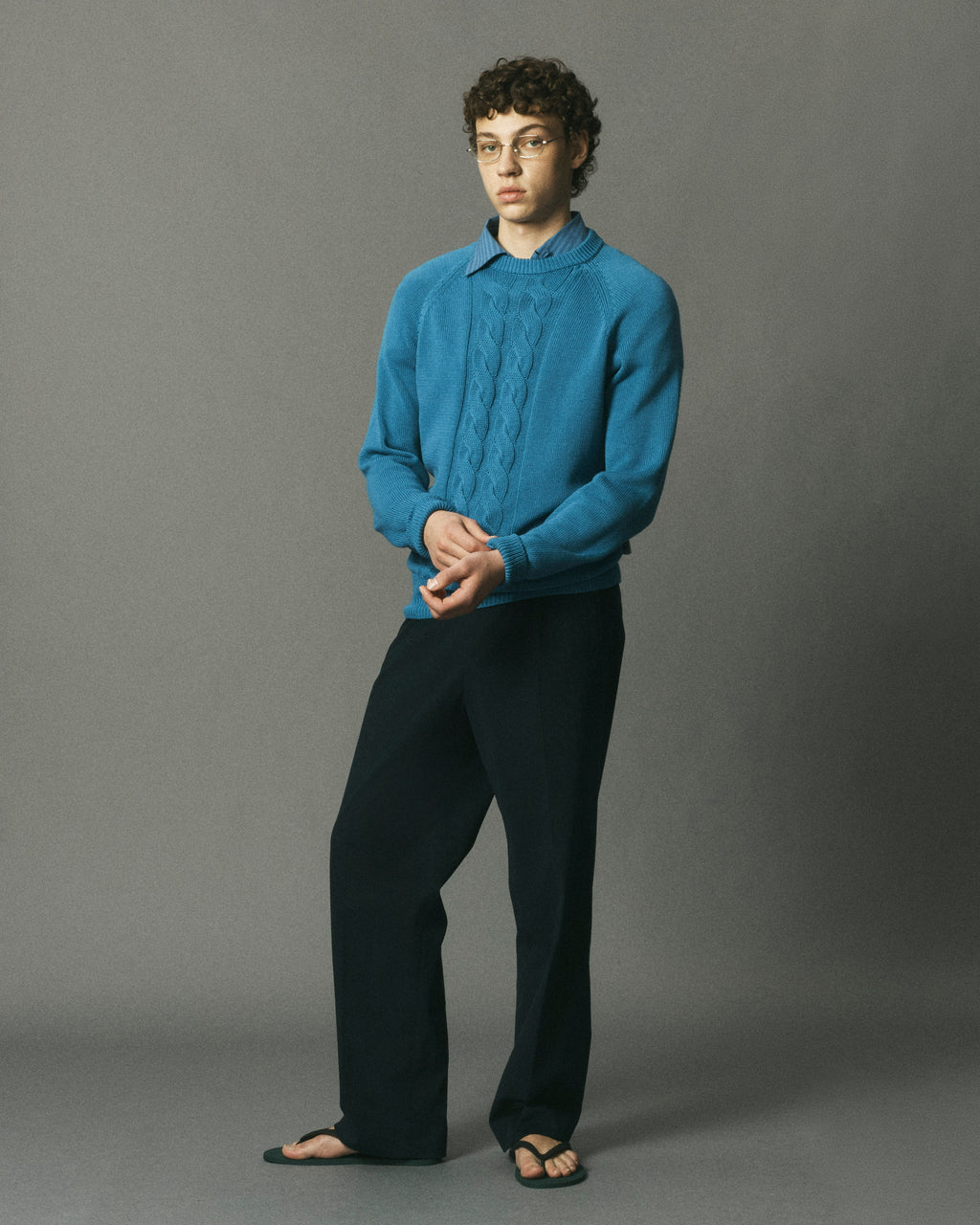 Blue Cotton Cableknit Sweater
