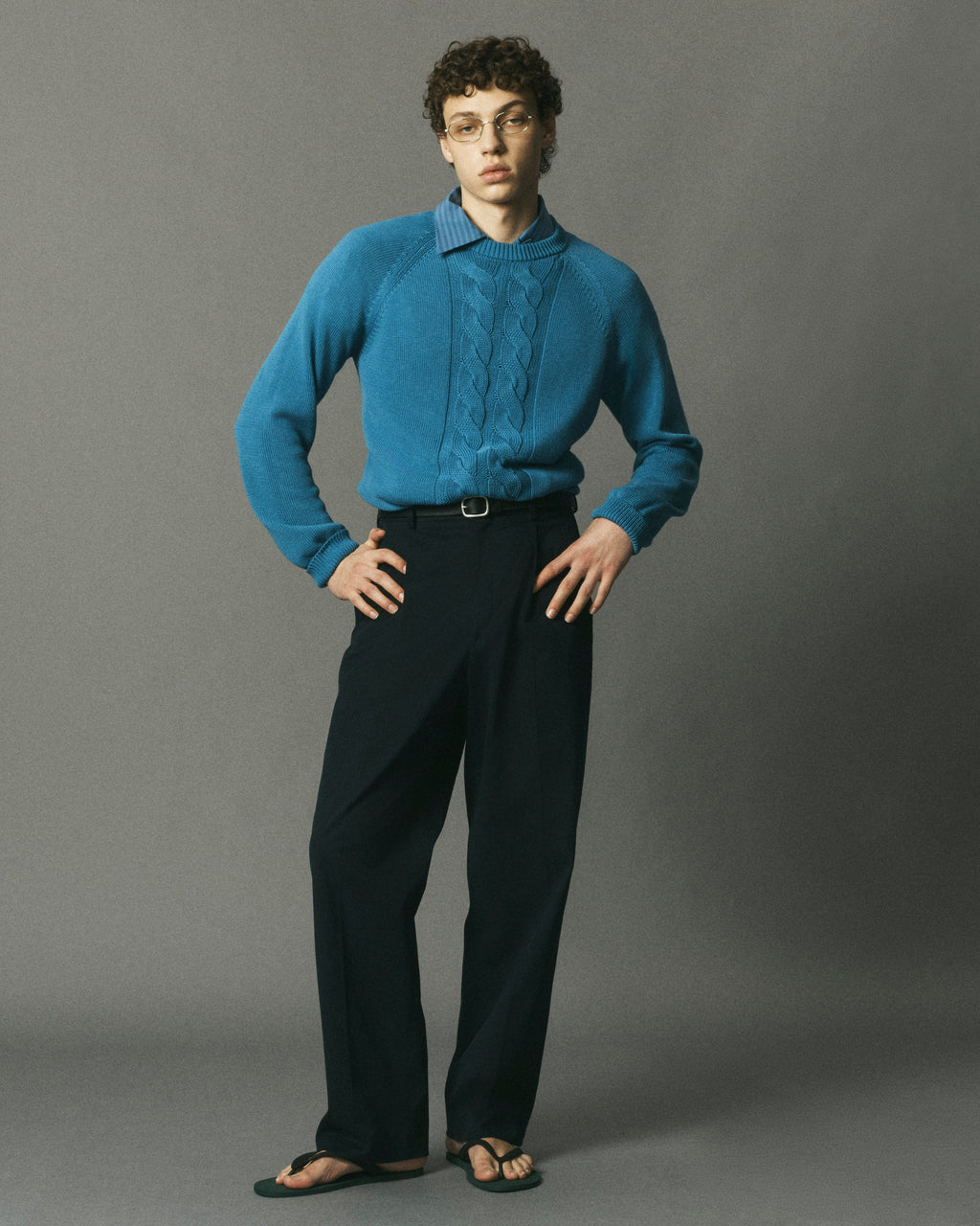 Blue Cotton Cableknit Sweater