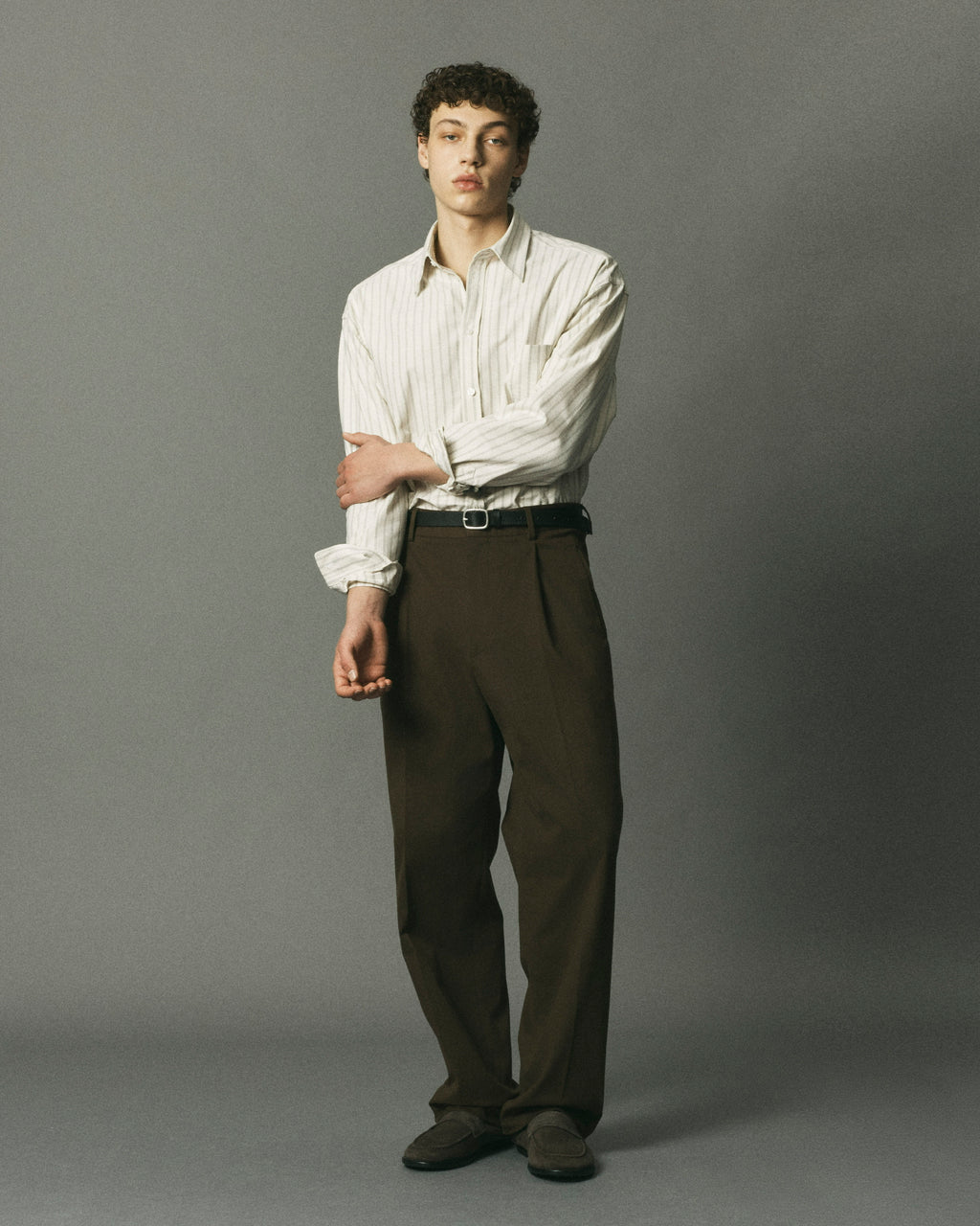 Brown Brushed Cotton Pleated Trouser