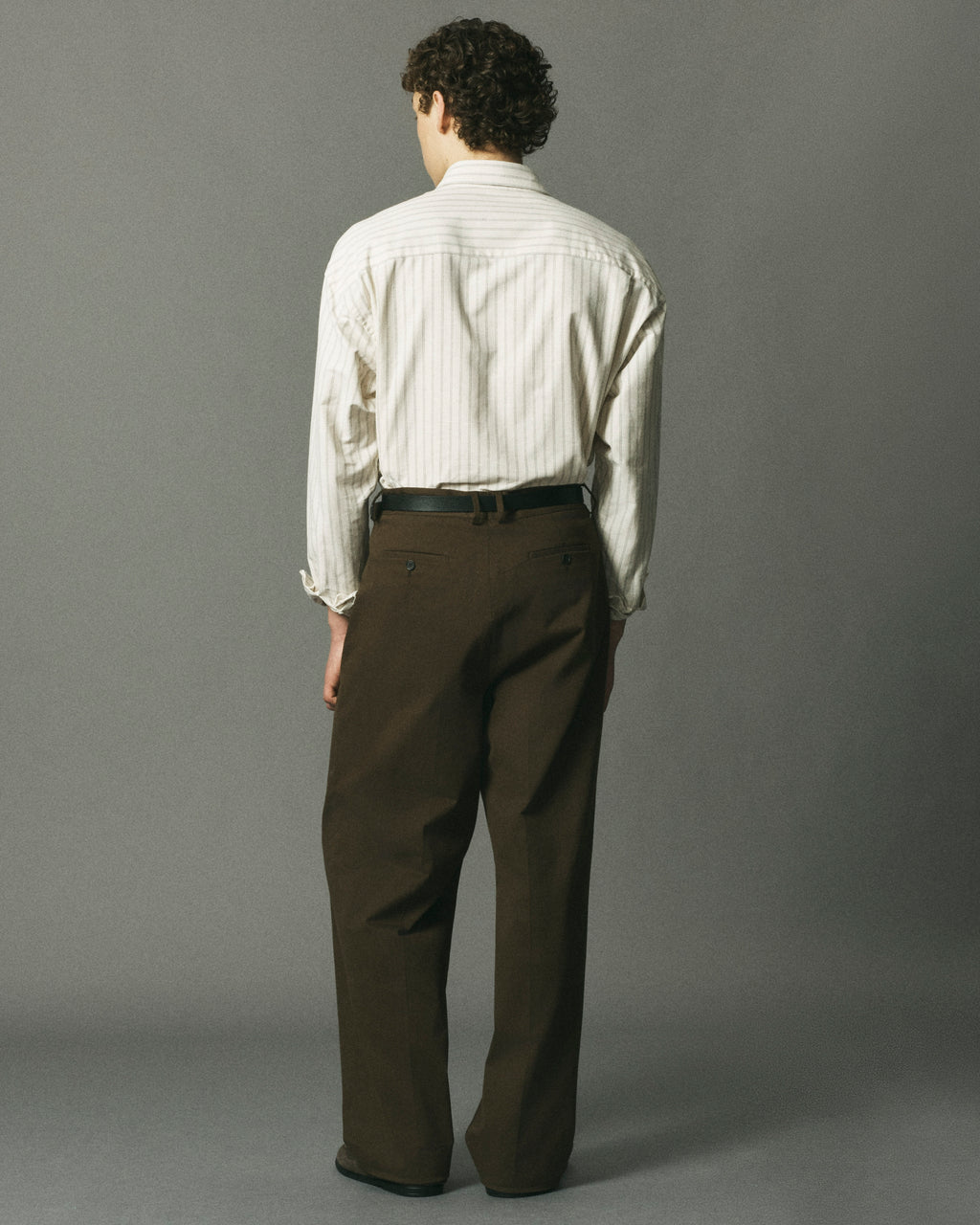 Brown Brushed Cotton Pleated Trouser