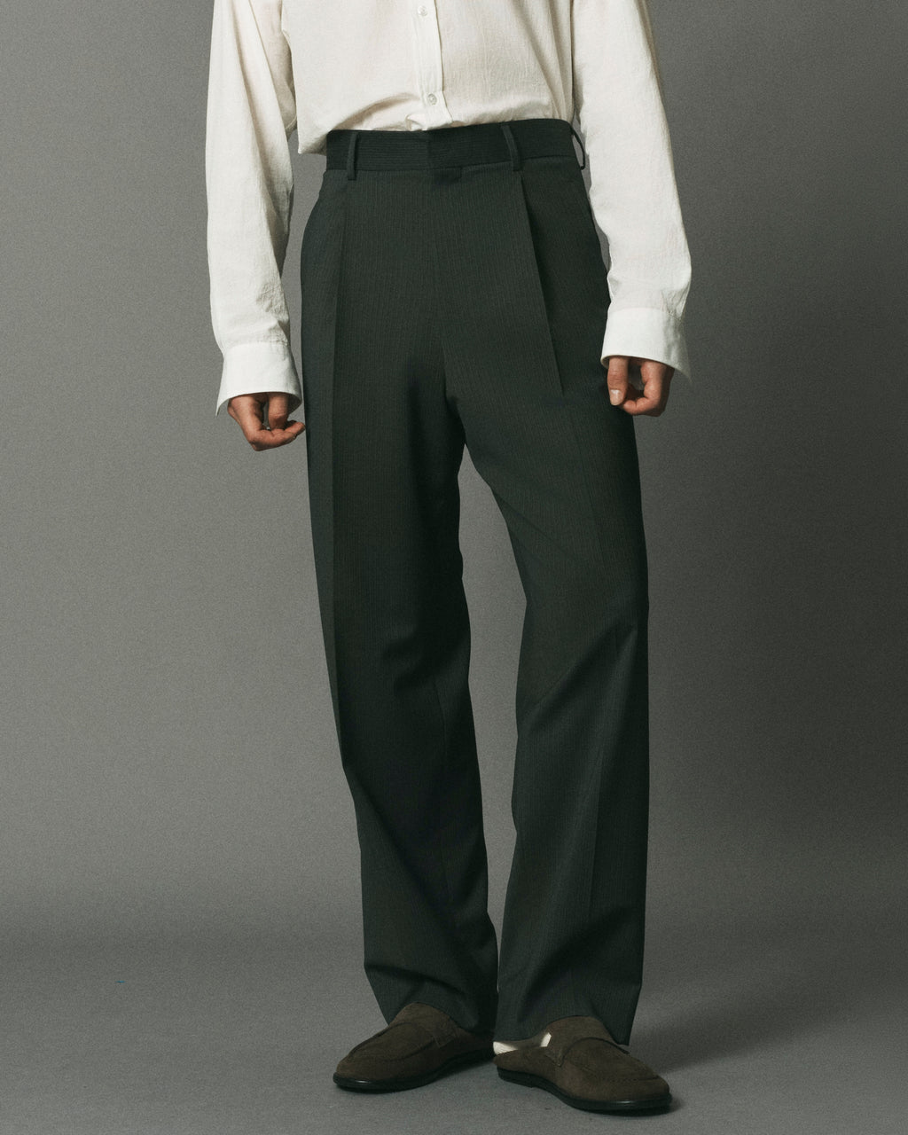 Grey Stripe Tailored Pleated Trouser