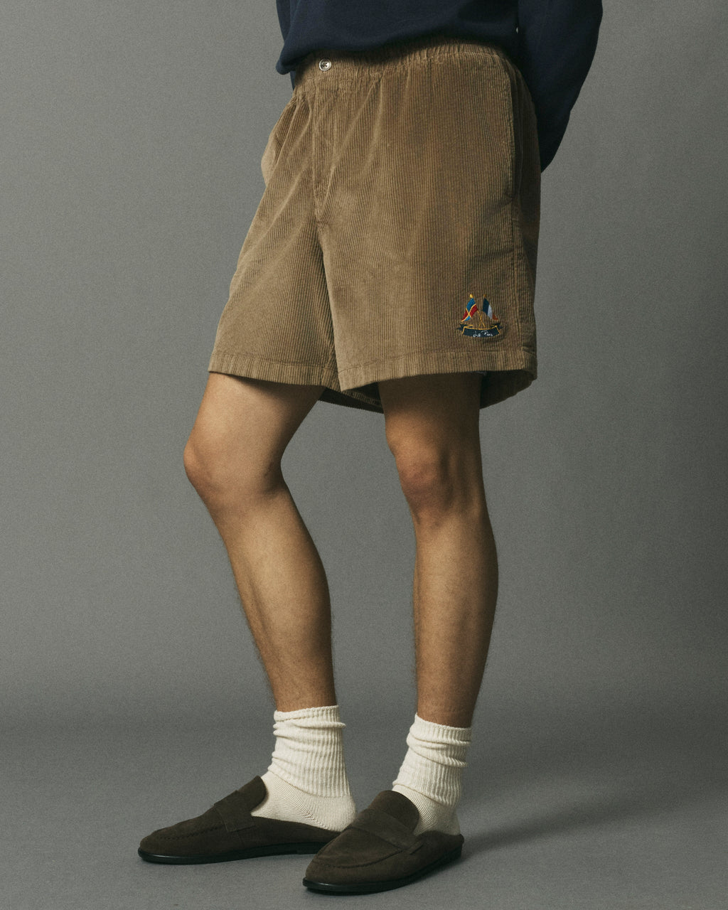 Brown Corduroy Crest Shorts