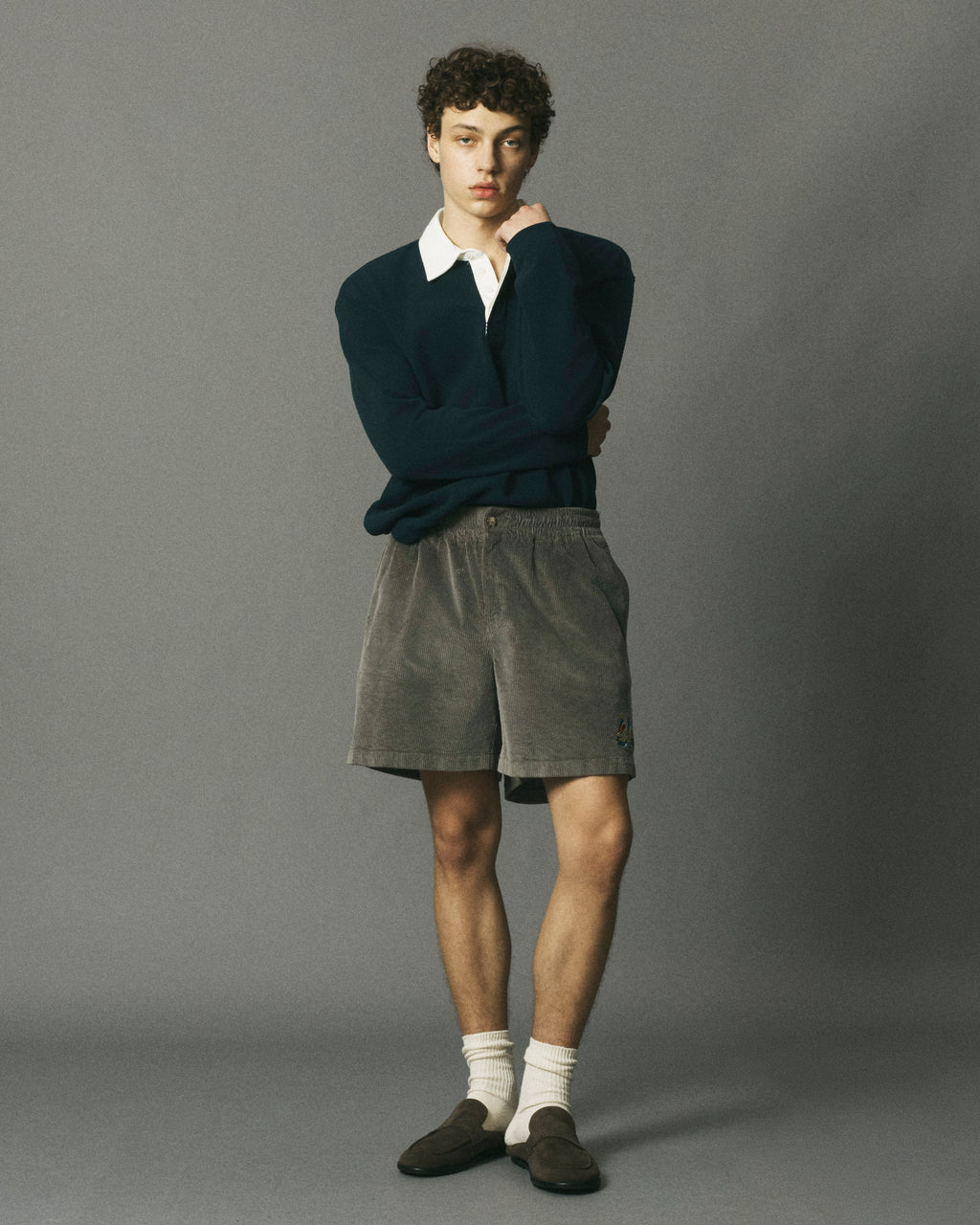 Grey Corduroy Crest Shorts