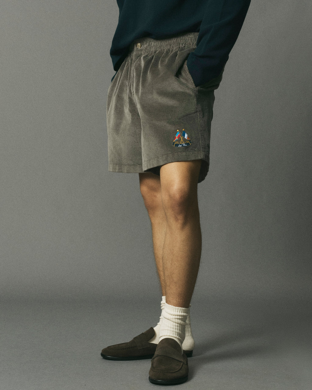 Grey Corduroy Crest Shorts