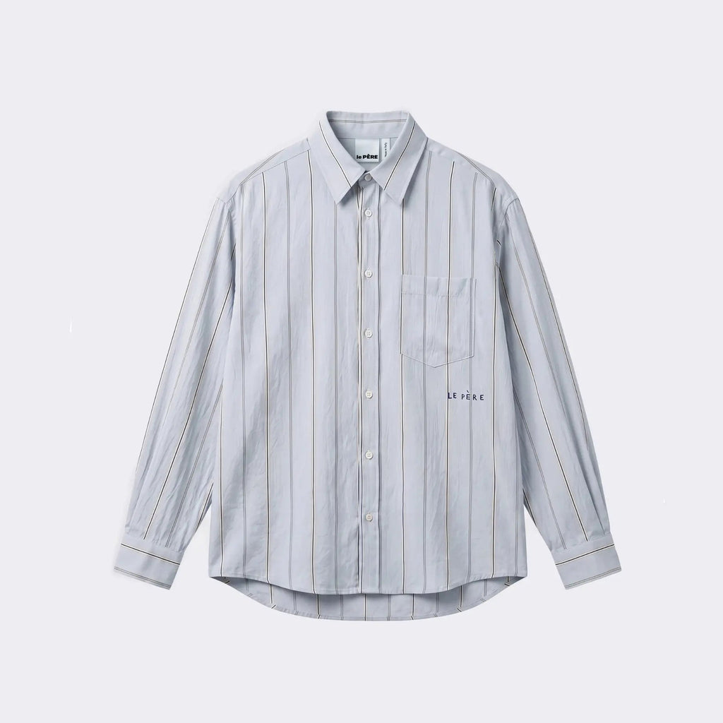 Perennial Button-Down — Blue & Black stripe shirt, tailored from fine Japanese cotton and made in Italy. Relaxed, refined menswear for everyday wear.