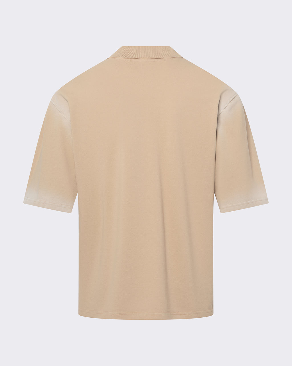 Back view of beige polo shirt with faded star design