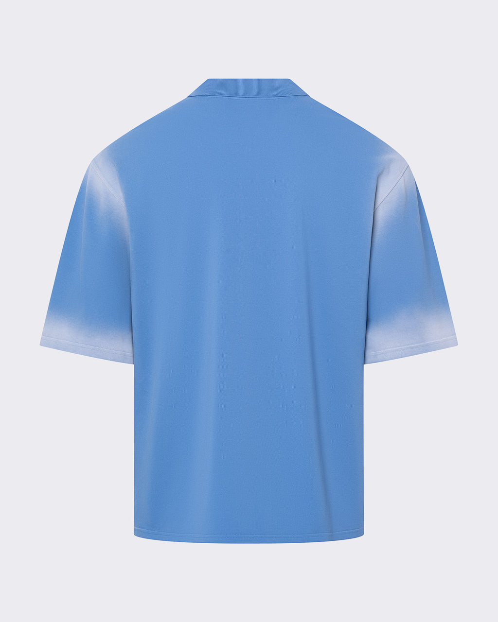 Back view of beige polo shirt with faded star design
