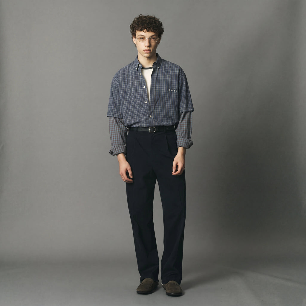 Blue Check Detached Sleeve Button Down