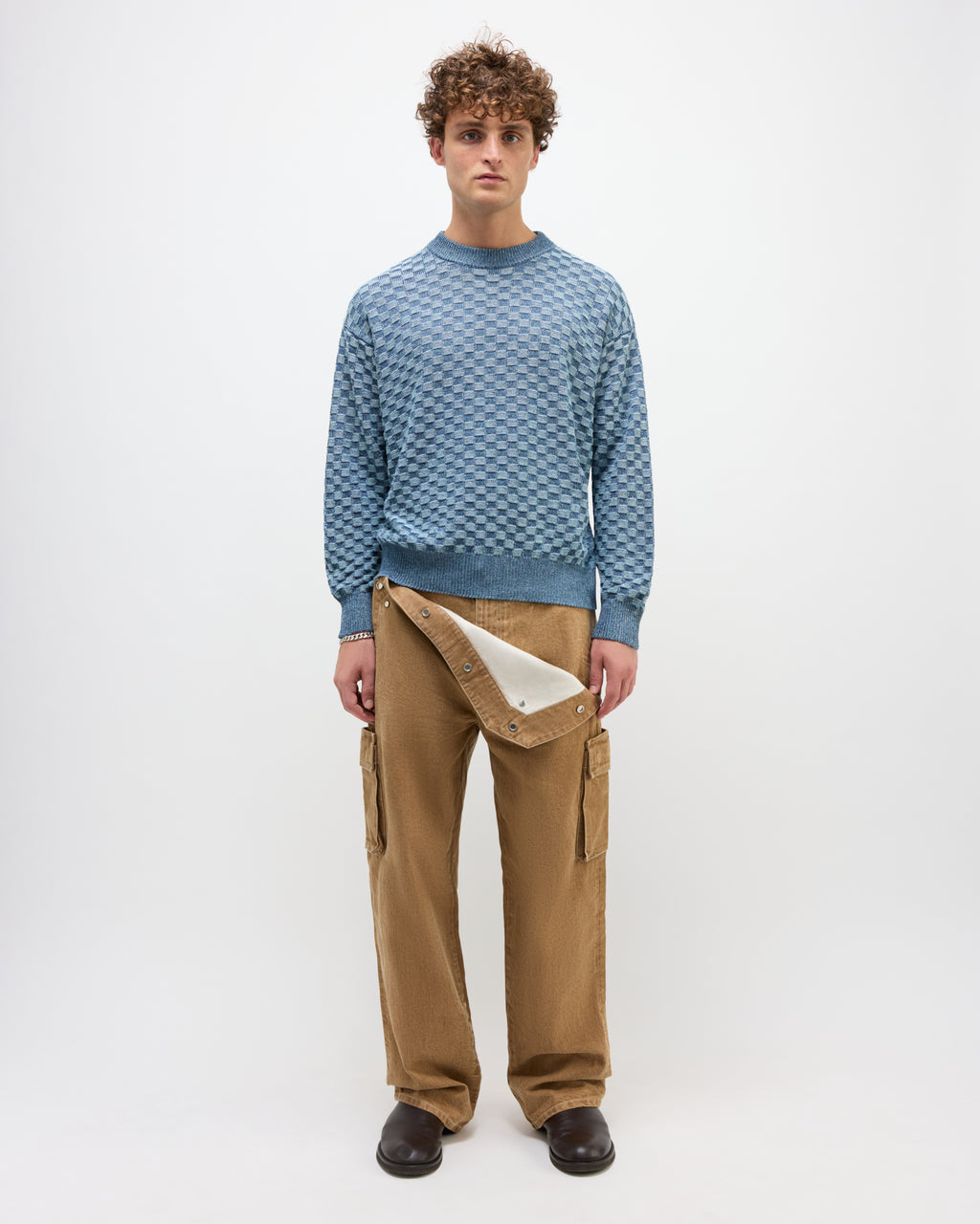 LE PÈRE basketweave crewneck sweater — front view on neutral background