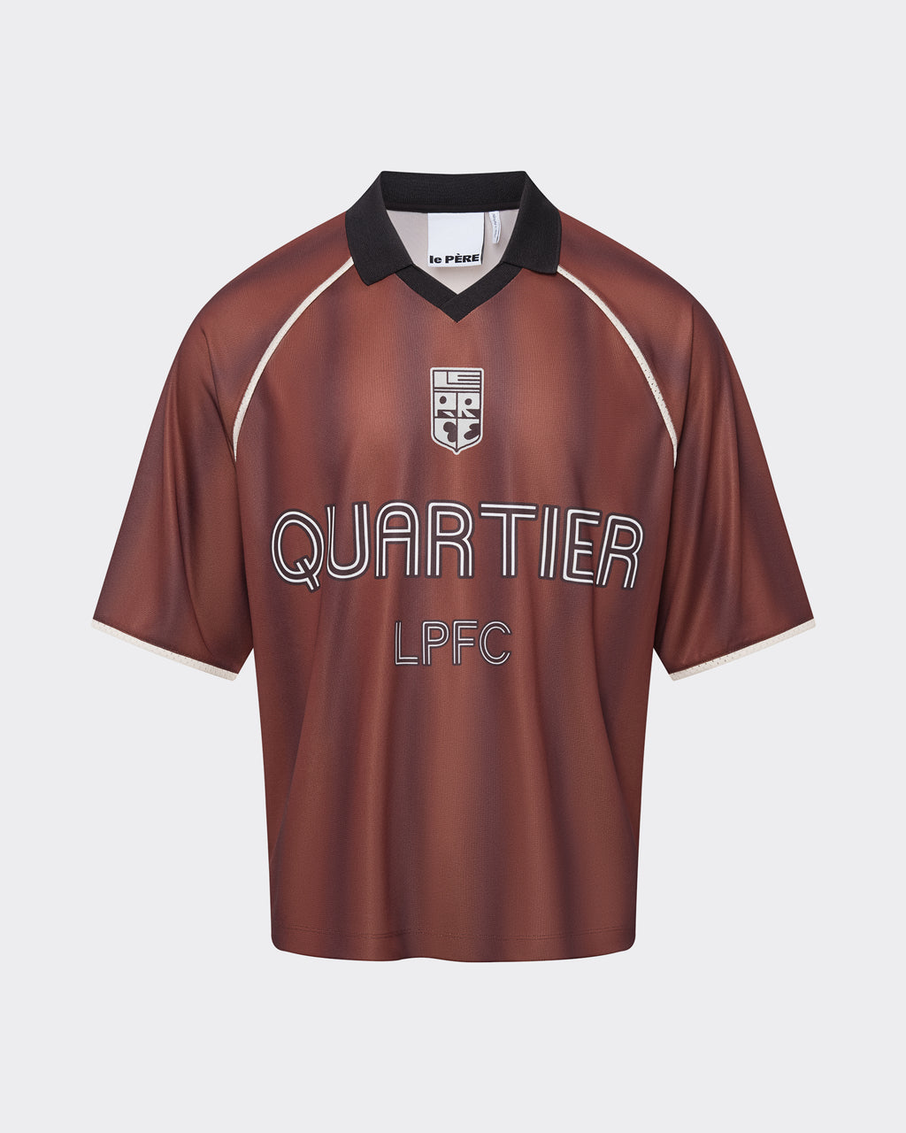 LE PÈRE LPFC Football Jersey in brown stripe — front view on neutral background.