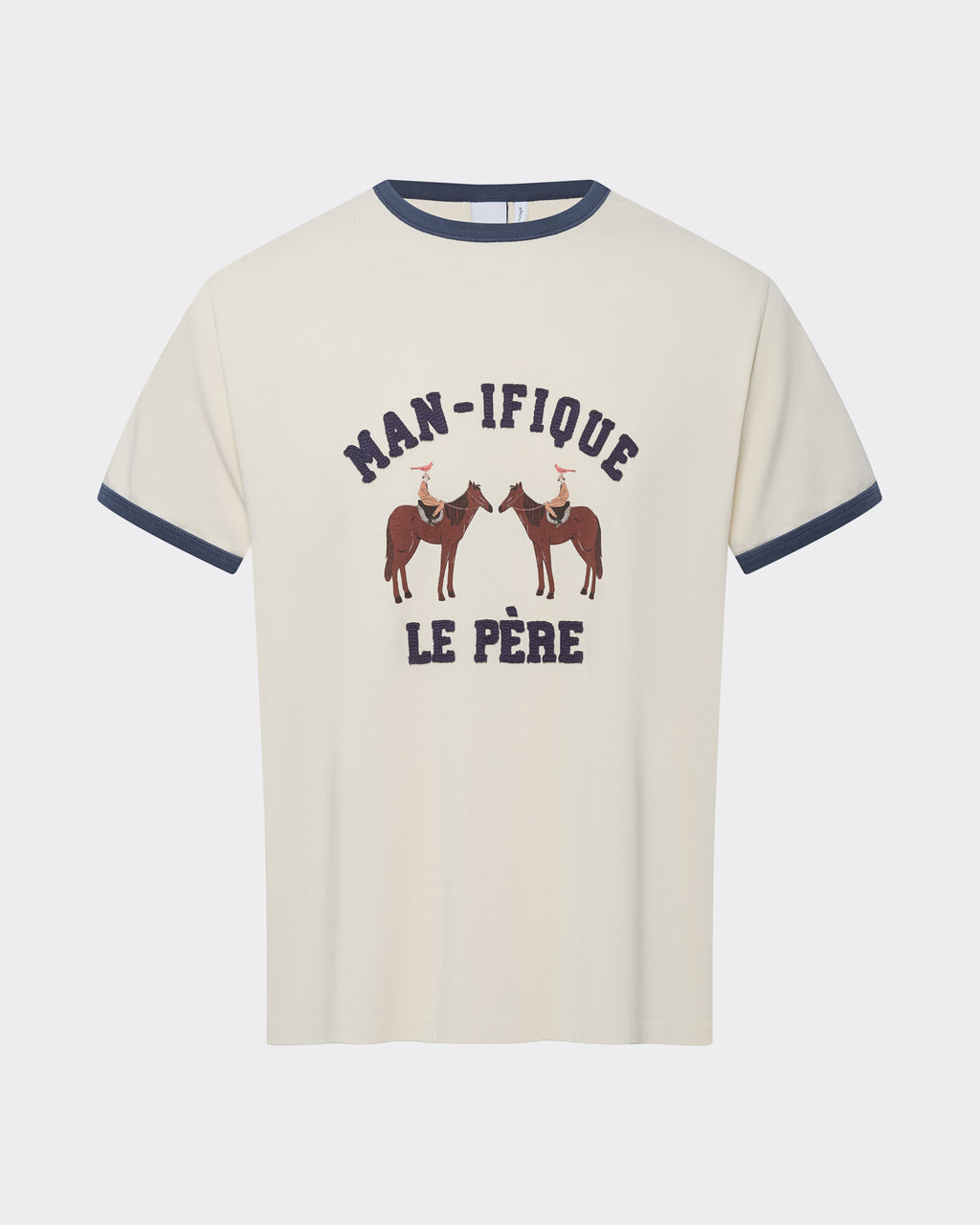 LE PÈRE MAN-IFIQUE Ringer T-Shirt — front view on neutral background.