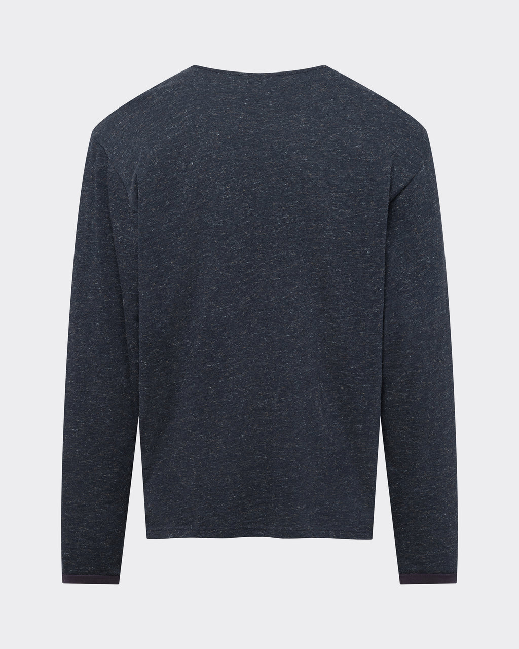 Back view of LE PÈRE navy placket Henley showing relaxed silhouette.