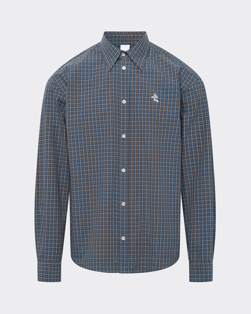 LE PÈRE Perennial Shirt in blue check — front view laid flat