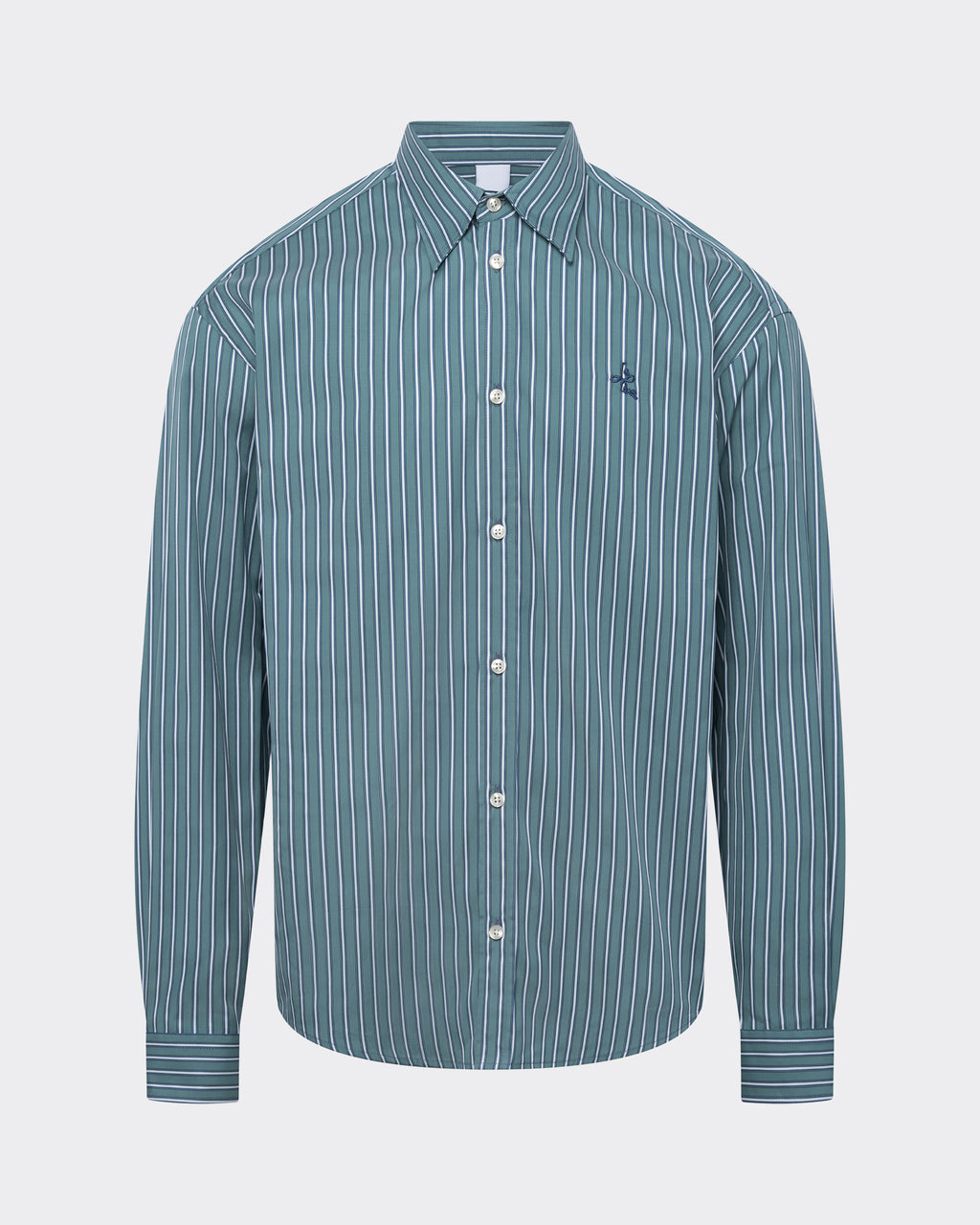 LE PÈRE Perennial Shirt in Office Green — front view laid flat