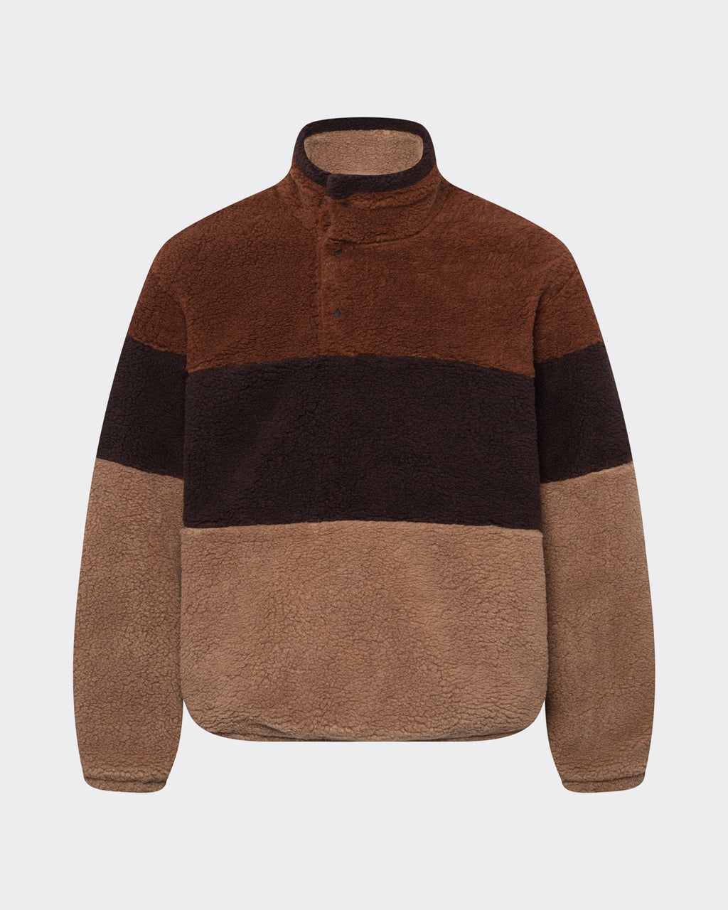 LE PÈRE Striped Sherpa Pullover in mix brown — front view on neutral background.