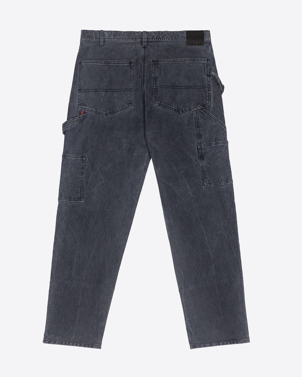 Back view of the white workwear pants with utility pockets.