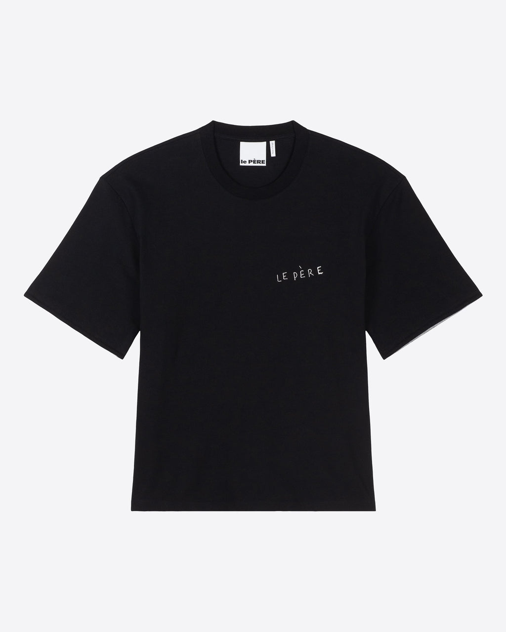 le PÈRE Black Embroidered Double Sleeve Tee - Front