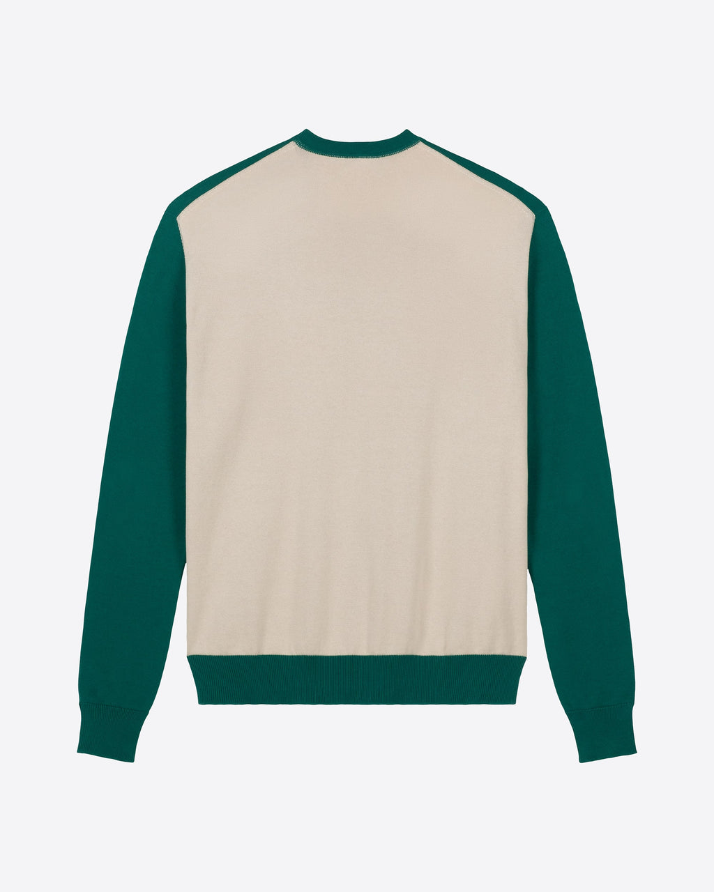 Back view of green twisted collar sweater